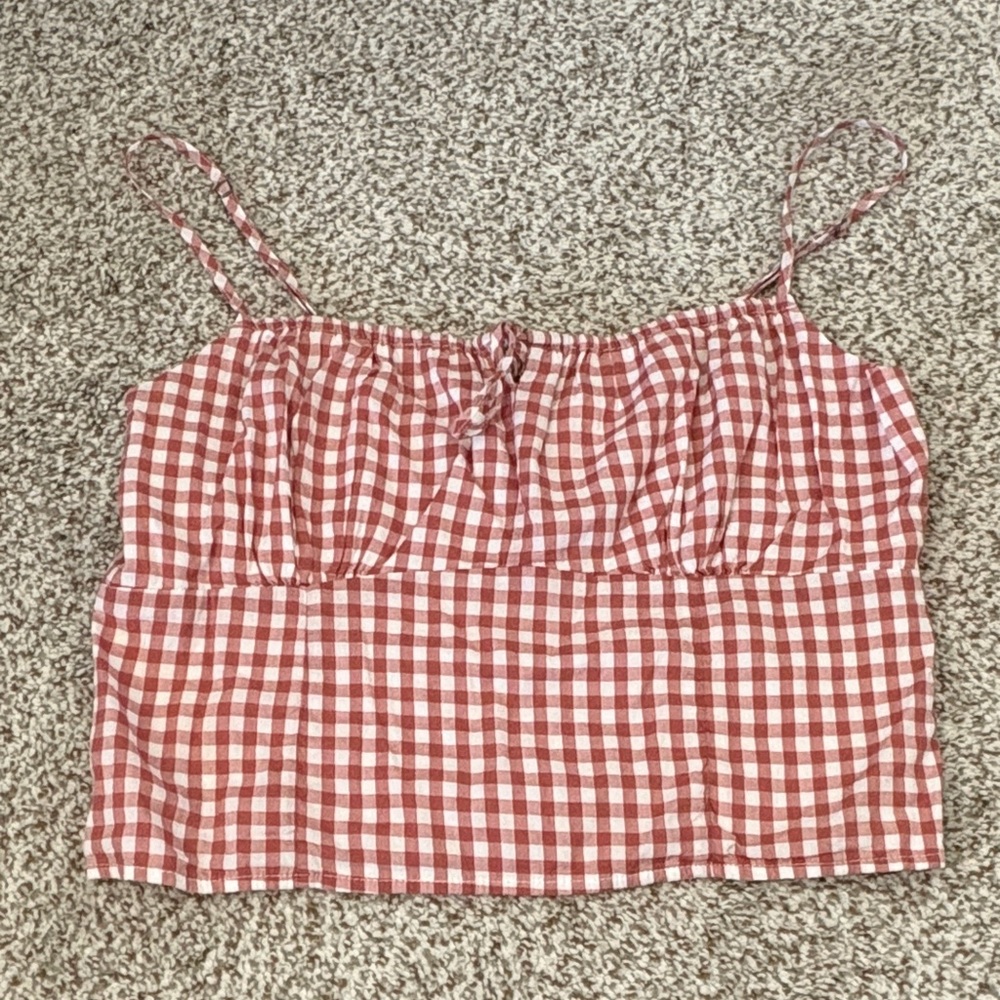 Abercrombie & Fitch Red and White Gingham Tie-Front Camisole